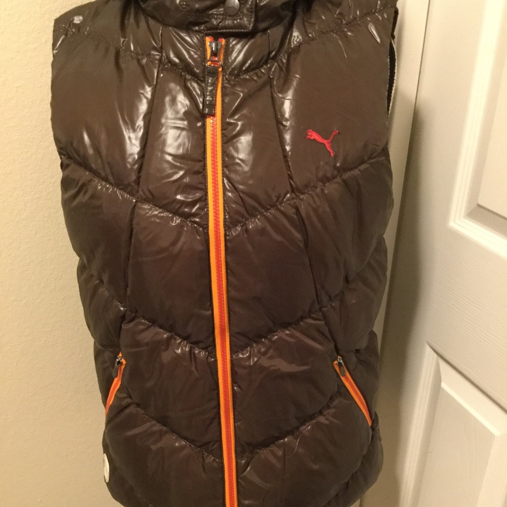 Women"s Puma Brown Zip Up Vest Jacket Size L NWT